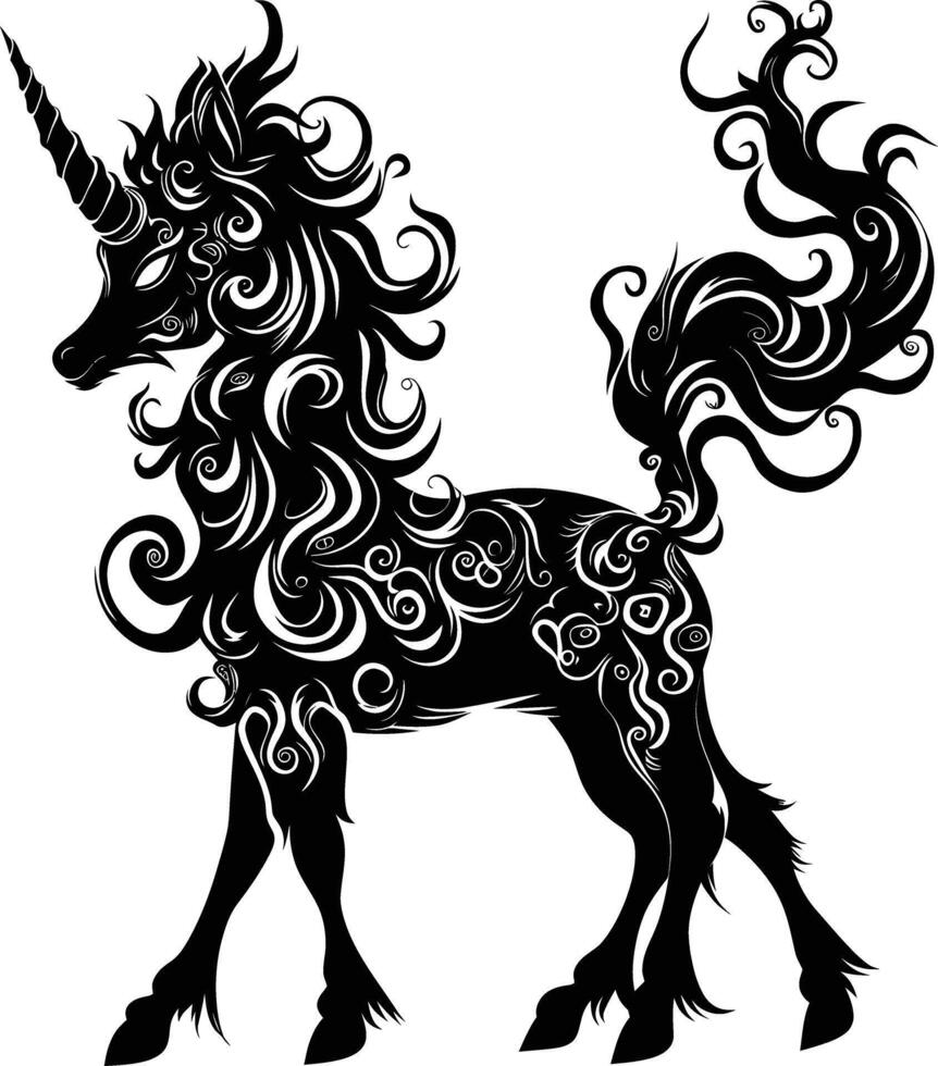 AI generated Silhouette Kirin the Mythical Creature black color only vector