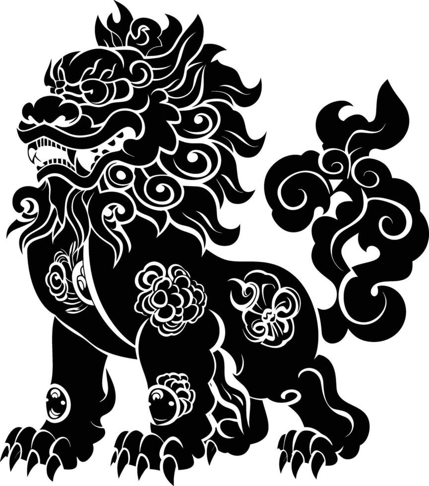 AI generated Silhouette Komainu the Japanese Mythical Creature black color only vector