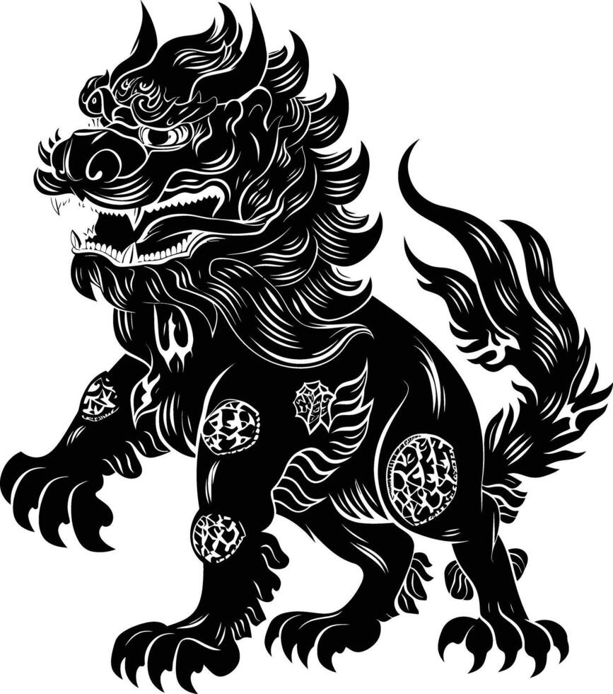 ai generado silueta komainu el japonés mítico criatura negro color solamente vector