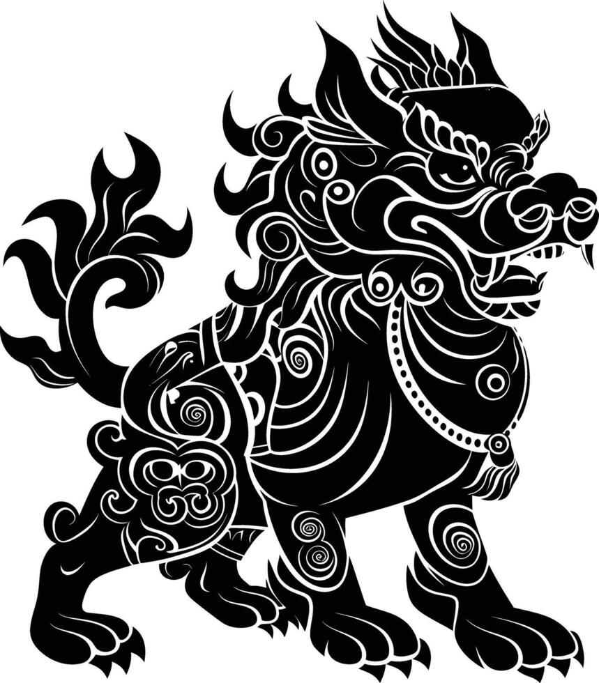 AI generated Silhouette Komainu the Japanese Mythical Creature black color only vector