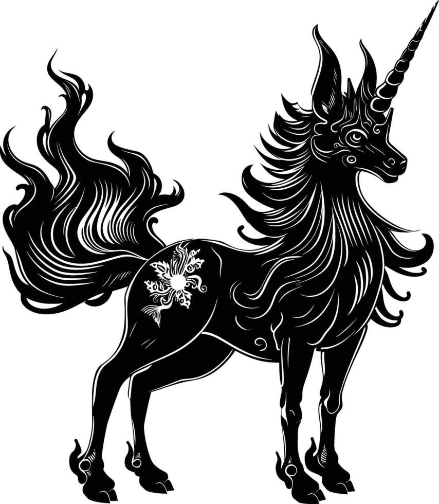 ai generado silueta Kirin el mítico criatura negro color solamente vector