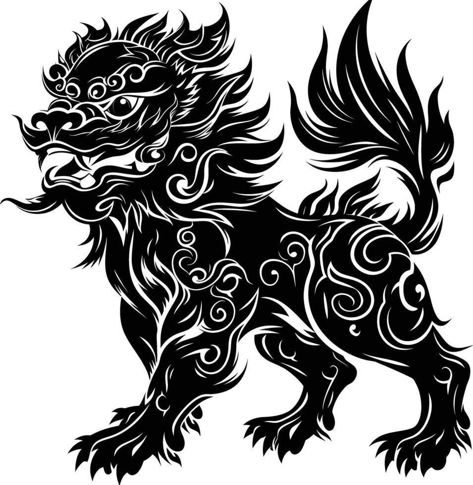 AI generated Silhouette Komainu the Japanese Mythical Creature black color only vector