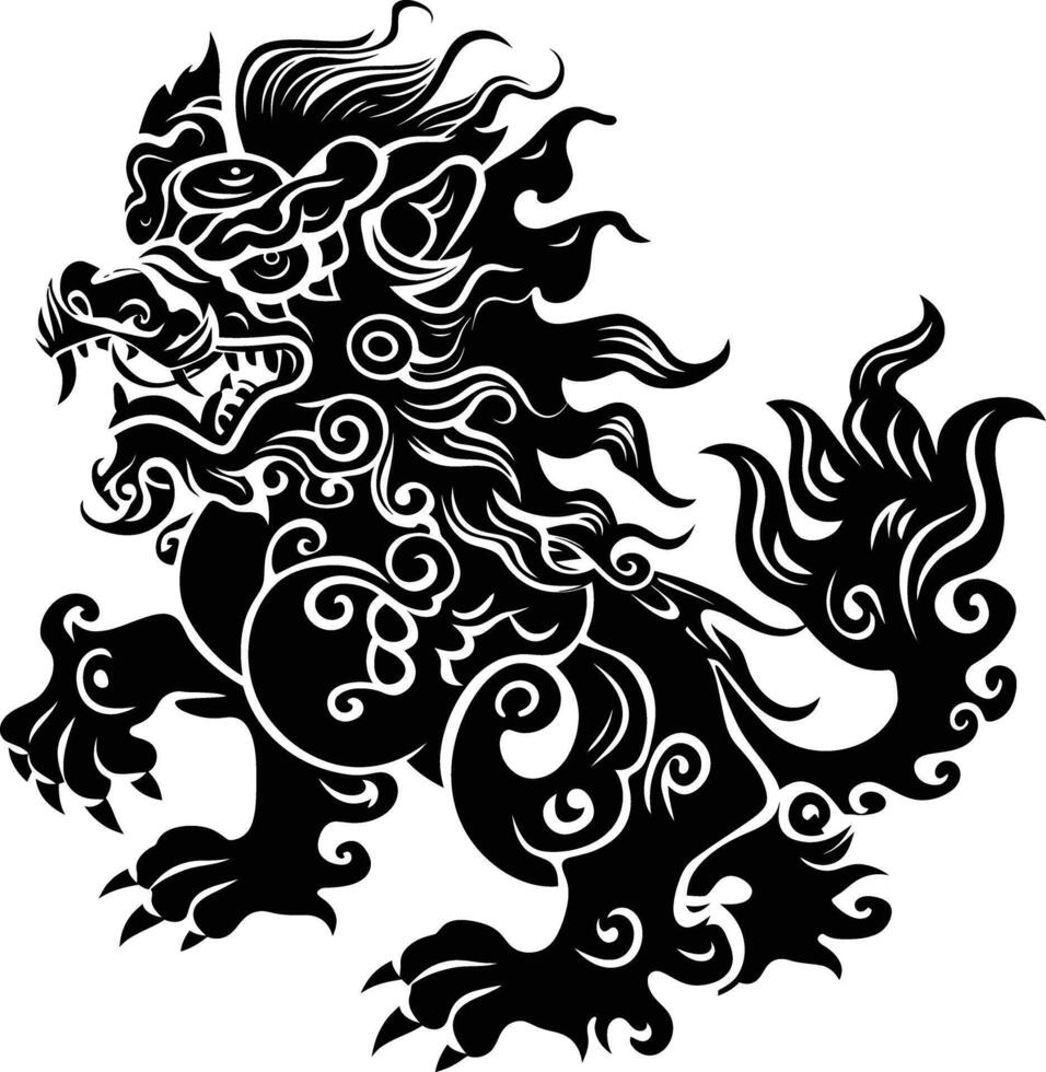 ai generado silueta komainu el japonés mítico criatura negro color solamente vector