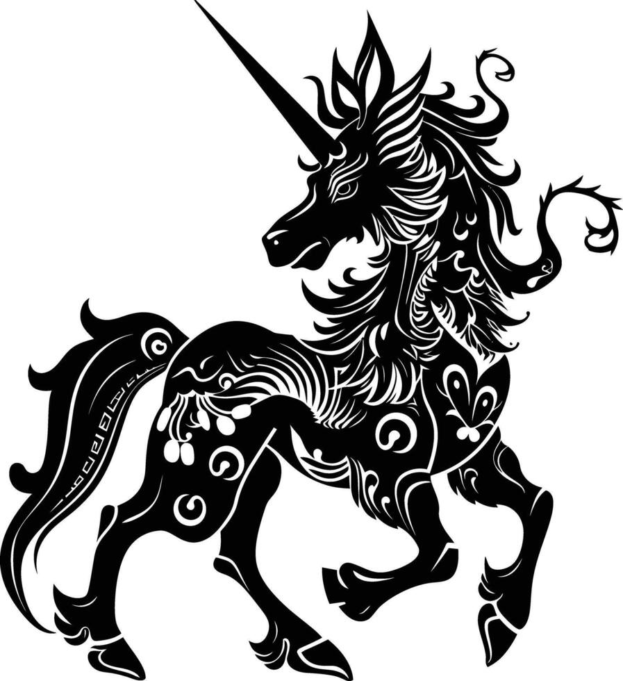 AI generated Silhouette Kirin the Mythical Creature black color only vector
