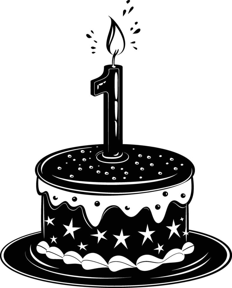 AI generated anniversary cake with number one shaped candle black color only vector