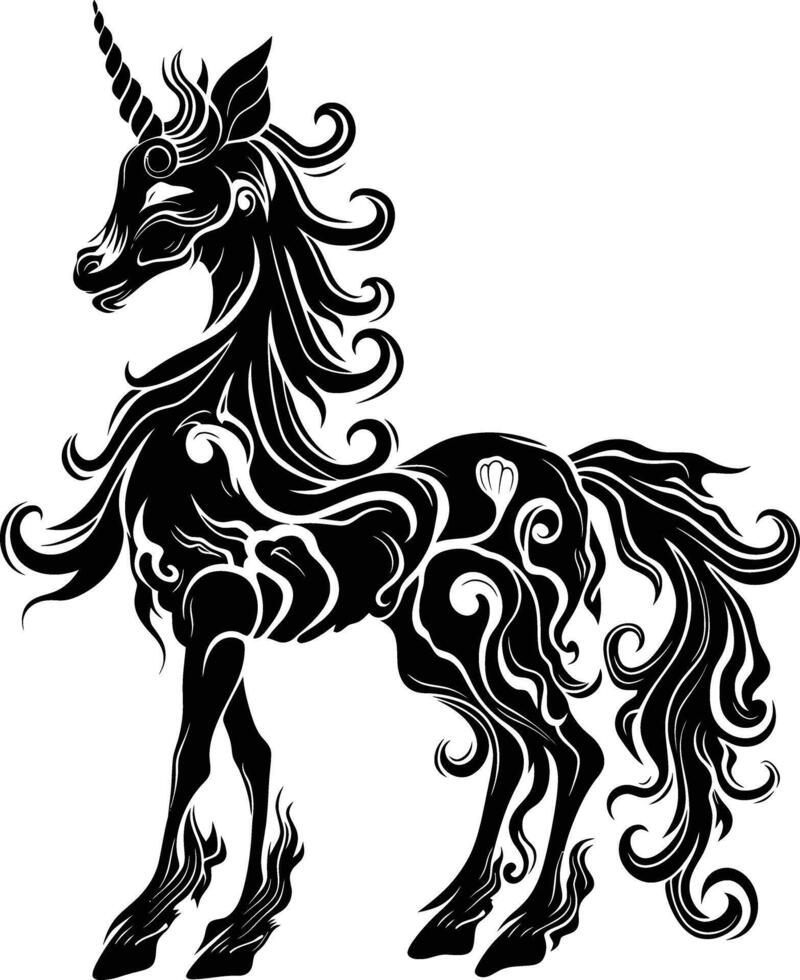 AI generated Silhouette Kirin the Mythical Creature black color only vector