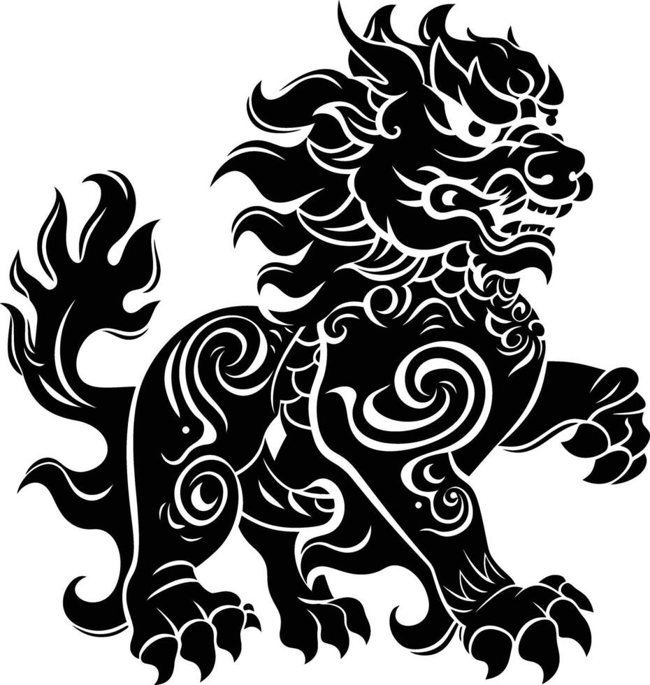 AI generated Silhouette Komainu the Japanese Mythical Creature black color only vector