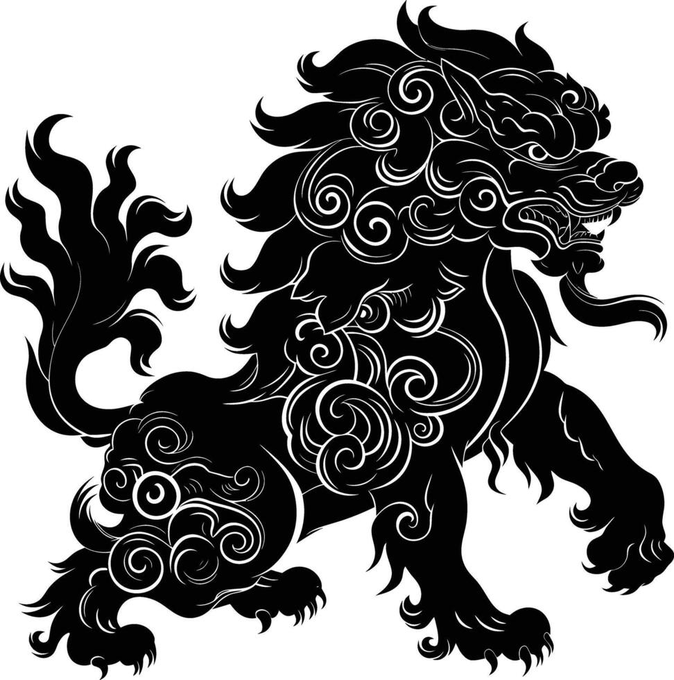 ai generado silueta komainu el japonés mítico criatura negro color solamente vector