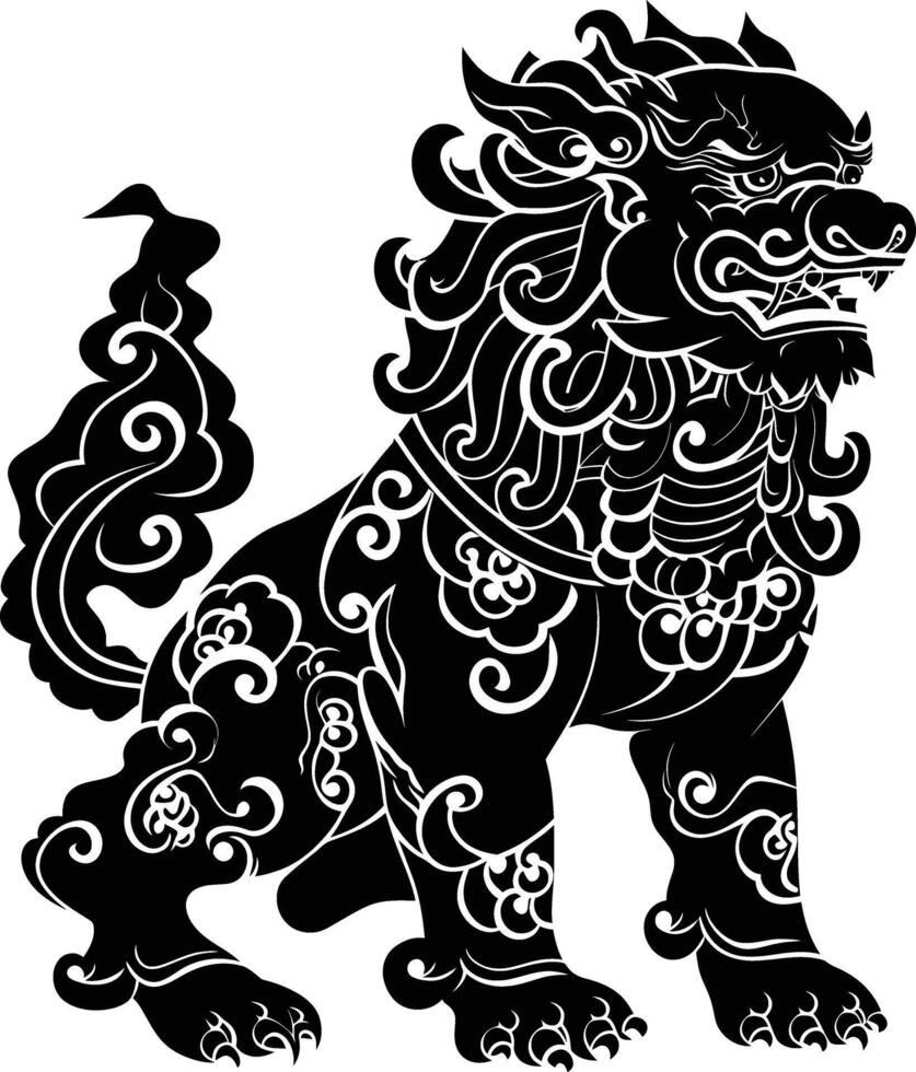 AI generated Silhouette Komainu the Japanese Mythical Creature black color only vector