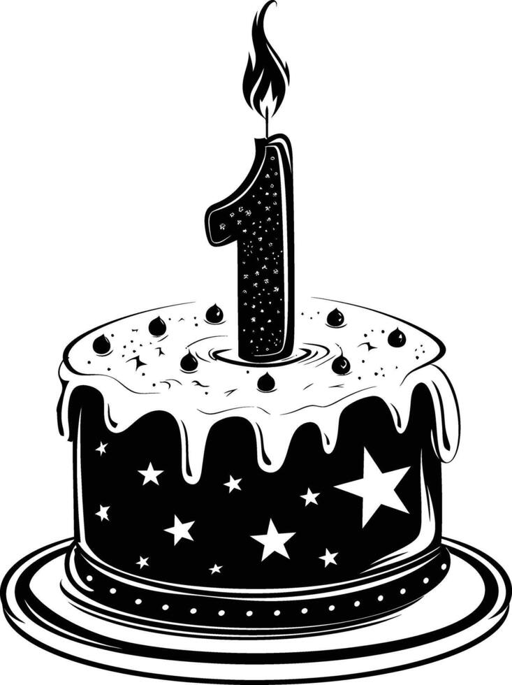 AI generated anniversary cake with number one shaped candle black color only vector