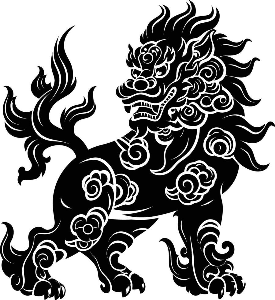 ai generado silueta komainu el japonés mítico criatura negro color solamente vector