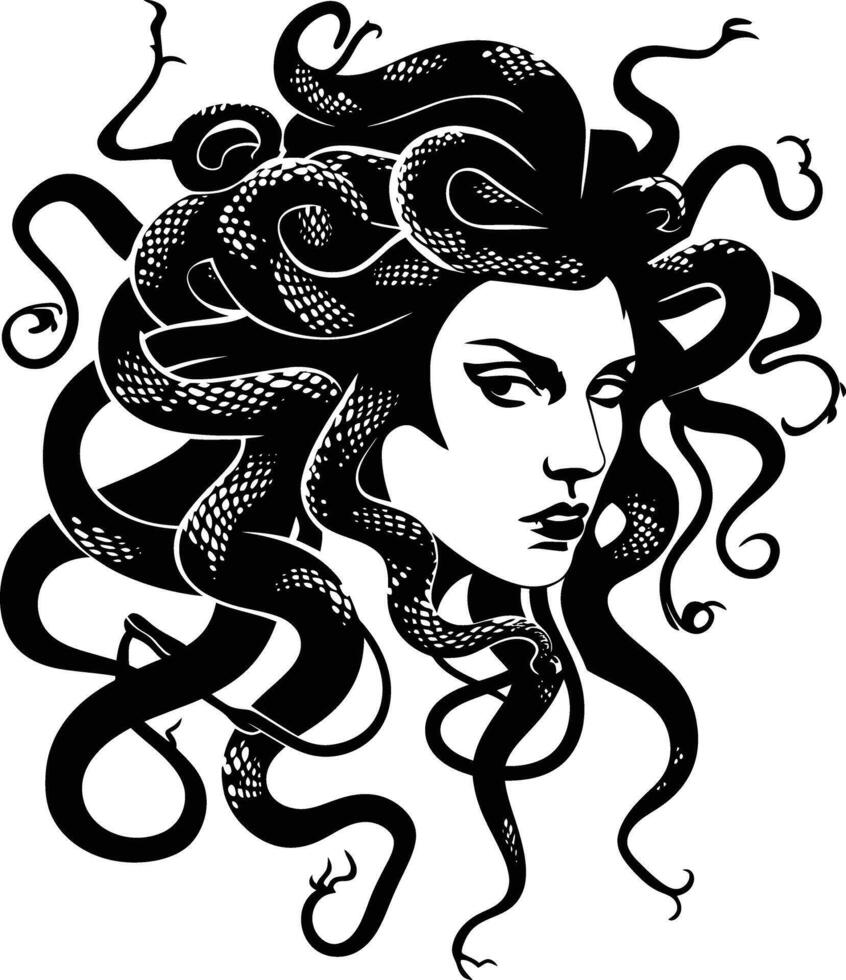 AI generated Silhouette Medusa the Mythical Creature With Hair of Snake vector