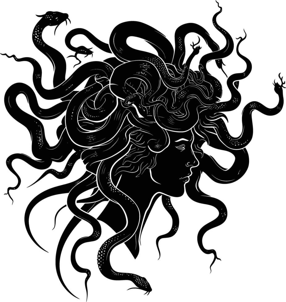 AI generated Silhouette Medusa the Mythical Creature With Hair of Snake vector