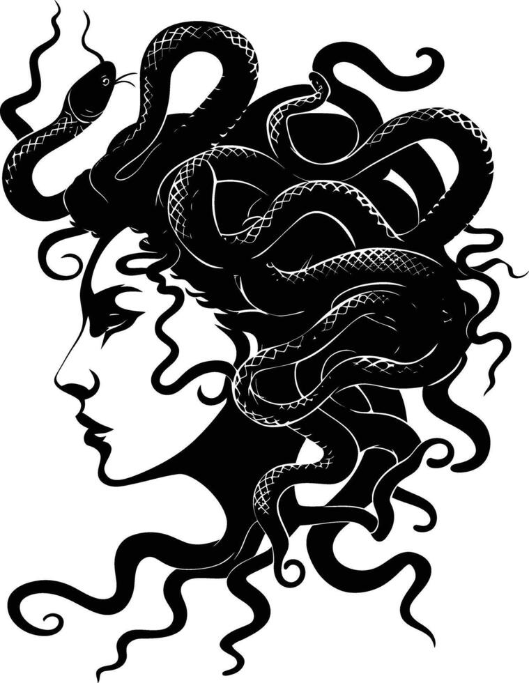 ai generado silueta medusa el mítico criatura con pelo de serpiente vector