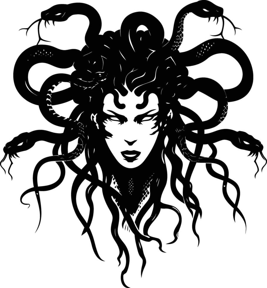 AI generated Silhouette Medusa the Mythical Creature With Hair of Snake vector