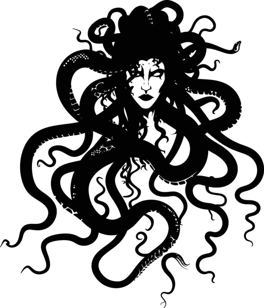 AI generated Silhouette Medusa the Mythical Creature With Hair of Snake vector