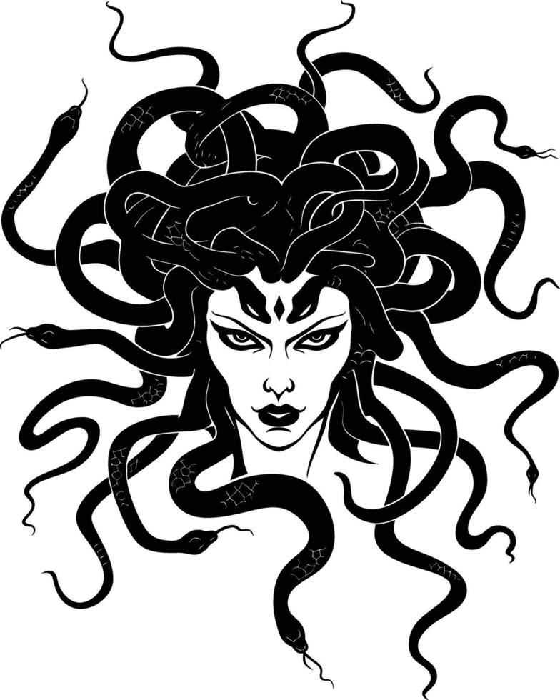 AI generated Silhouette Medusa the Mythical Creature With Hair of Snake vector