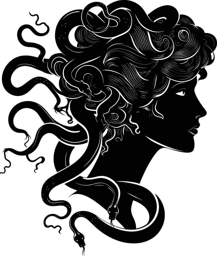 ai generado silueta medusa el mítico criatura con pelo de serpiente vector