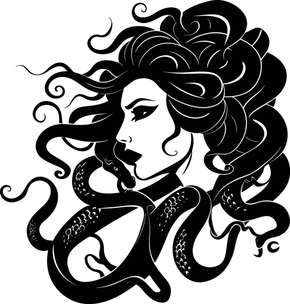 AI generated Silhouette Medusa the Mythical Creature With Hair of Snake vector