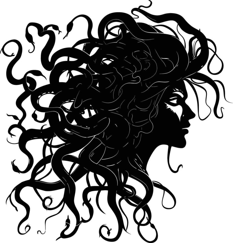 AI generated Silhouette Medusa the Mythical Creature With Hair of Snake vector