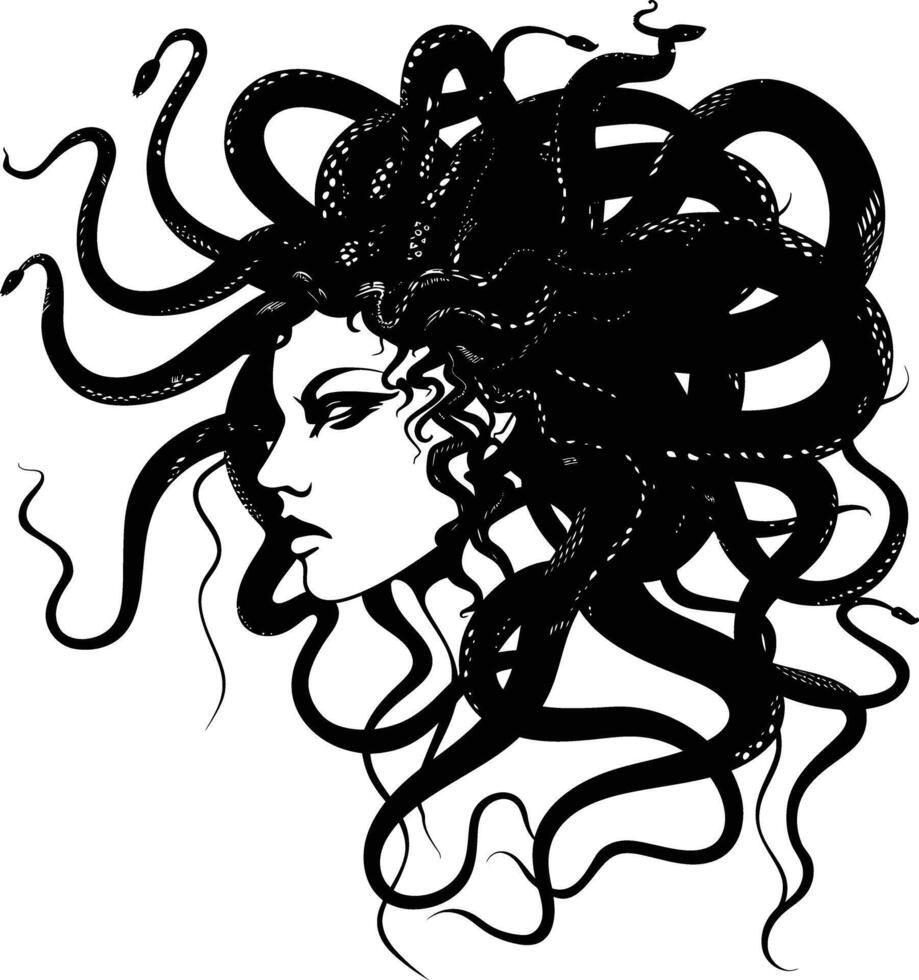 AI generated Silhouette Medusa the Mythical Creature With Hair of Snake vector