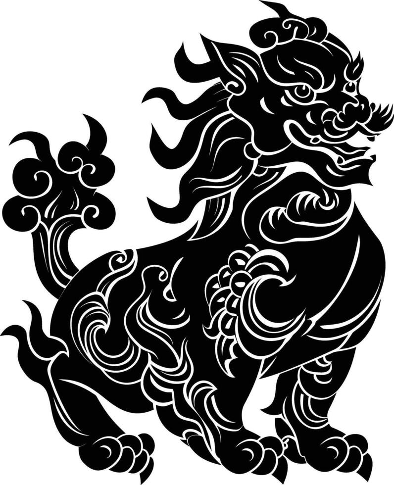 AI generated Silhouette Komainu the Japanese Mythical Creature black color only vector