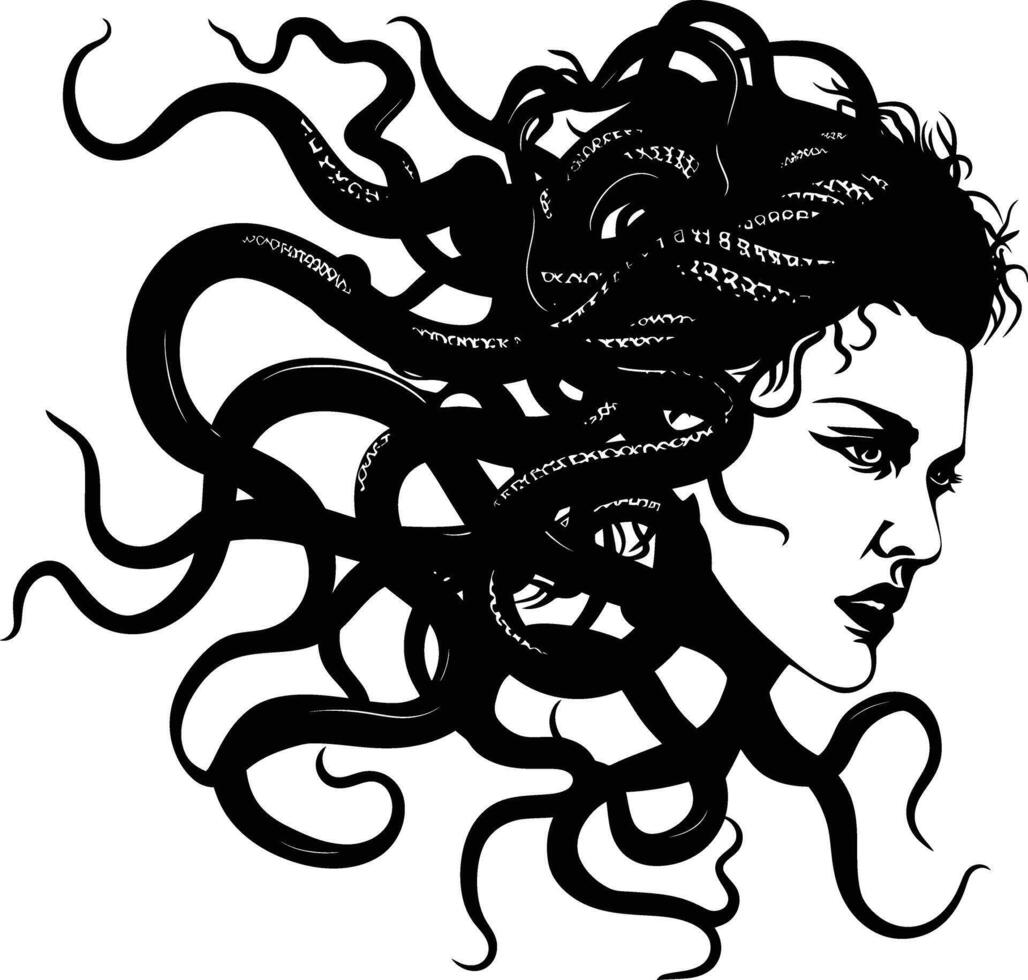 ai generado silueta medusa el mítico criatura con pelo de serpiente vector