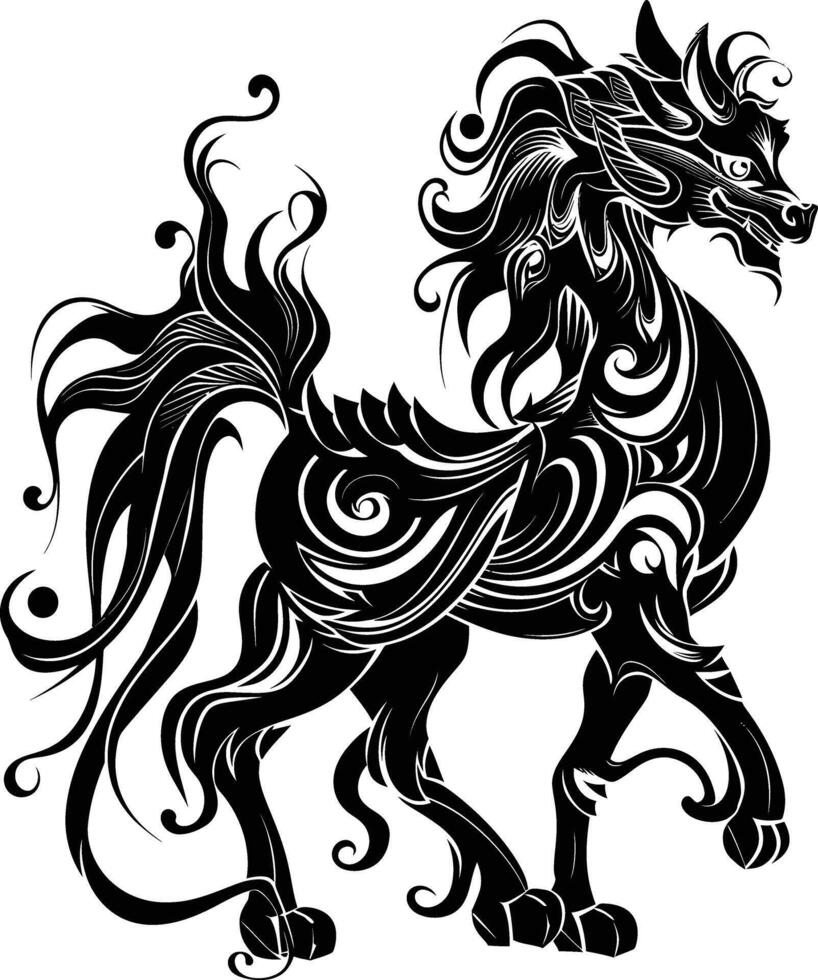 ai generado silueta Kirin el mítico criatura negro color solamente vector