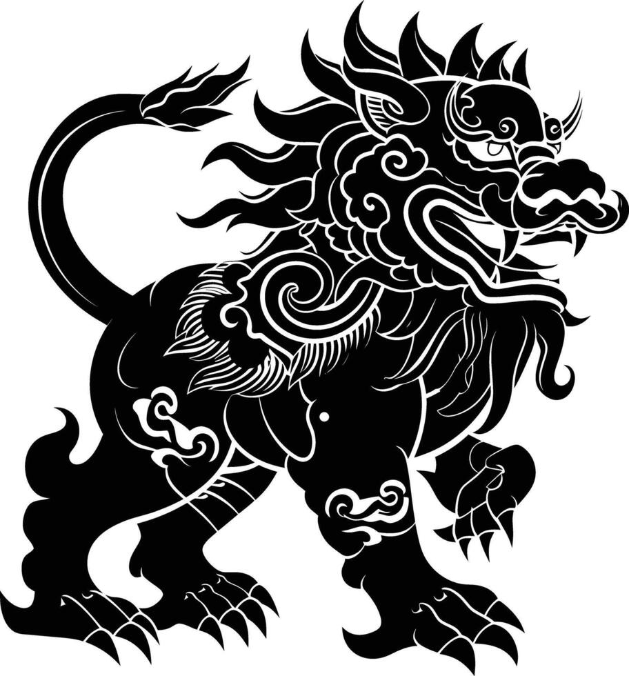 AI generated Silhouette Komainu the Japanese Mythical Creature black color only vector