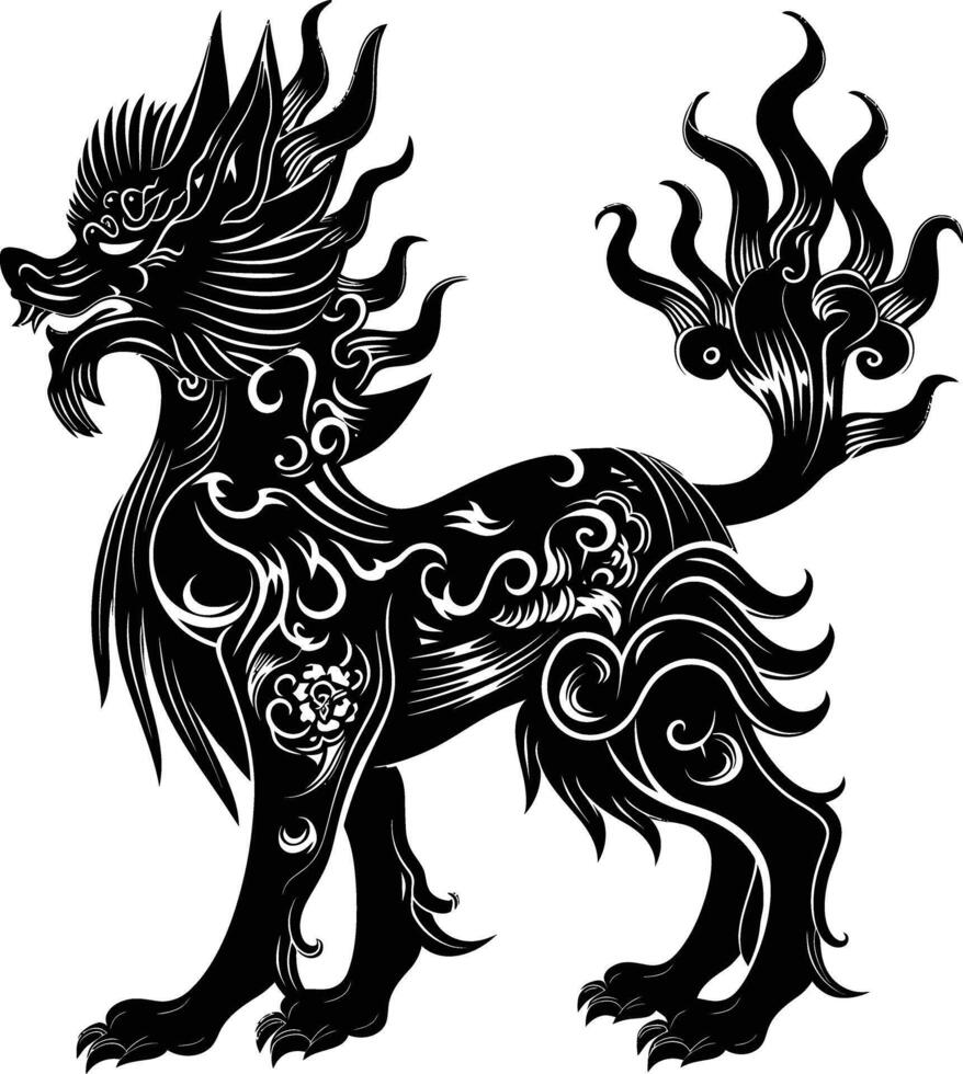 ai generado silueta Kirin el mítico criatura negro color solamente vector