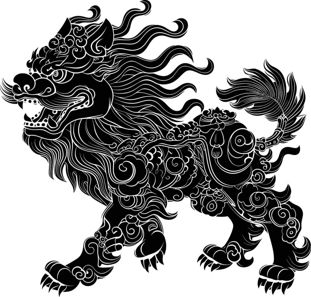 AI generated Silhouette Komainu the Japanese Mythical Creature black color only vector