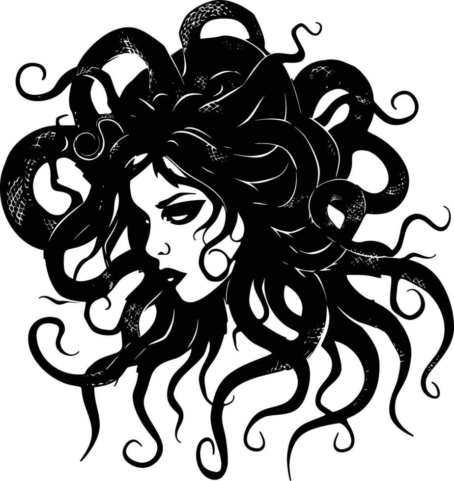 AI generated Silhouette Medusa the Mythical Creature With Hair of Snake vector