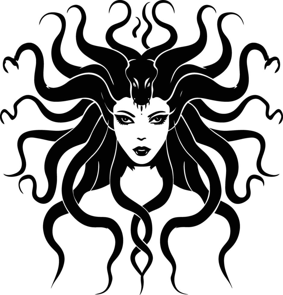 AI generated Silhouette Medusa the Mythical Creature With Hair of Snake vector