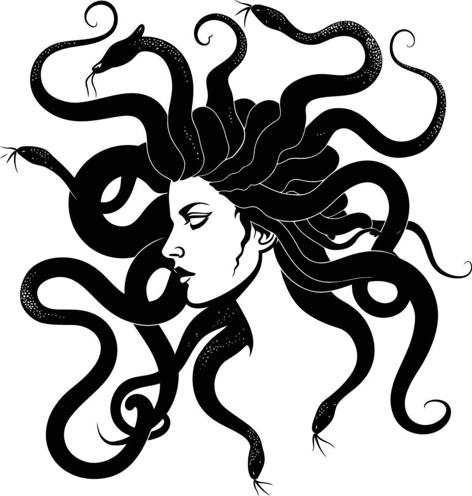 AI generated Silhouette Medusa the Mythical Creature With Hair of Snake vector