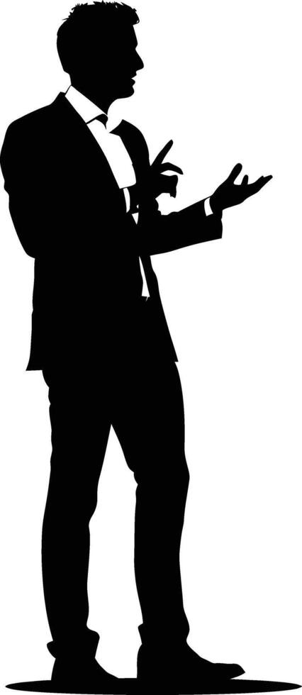 AI generated Silhouette Business Man Making Presentation black color only vector