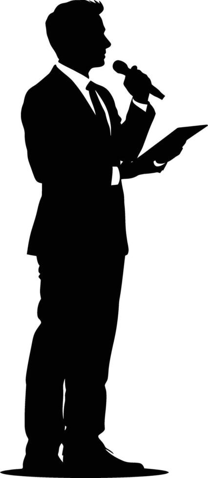 AI generated Silhouette Business Man Making Presentation black color only vector