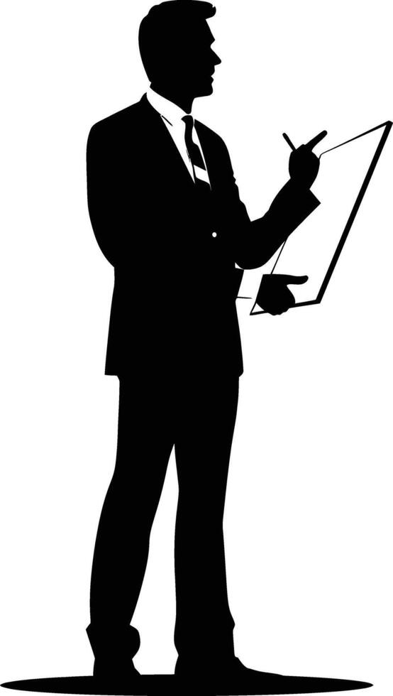 AI generated Silhouette Business Man Making Presentation black color only vector