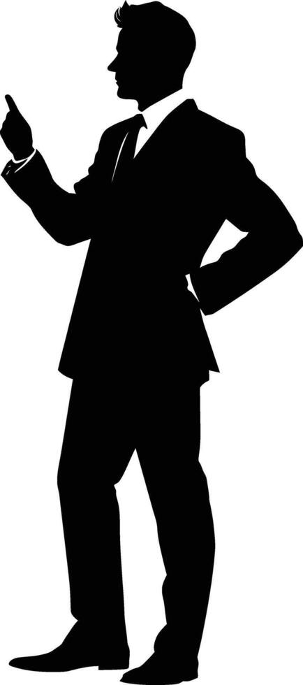 AI generated Silhouette Business Man Making Presentation black color only vector