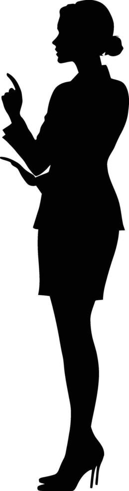 AI generated Silhouette Business Woman Making Presentation black color only vector