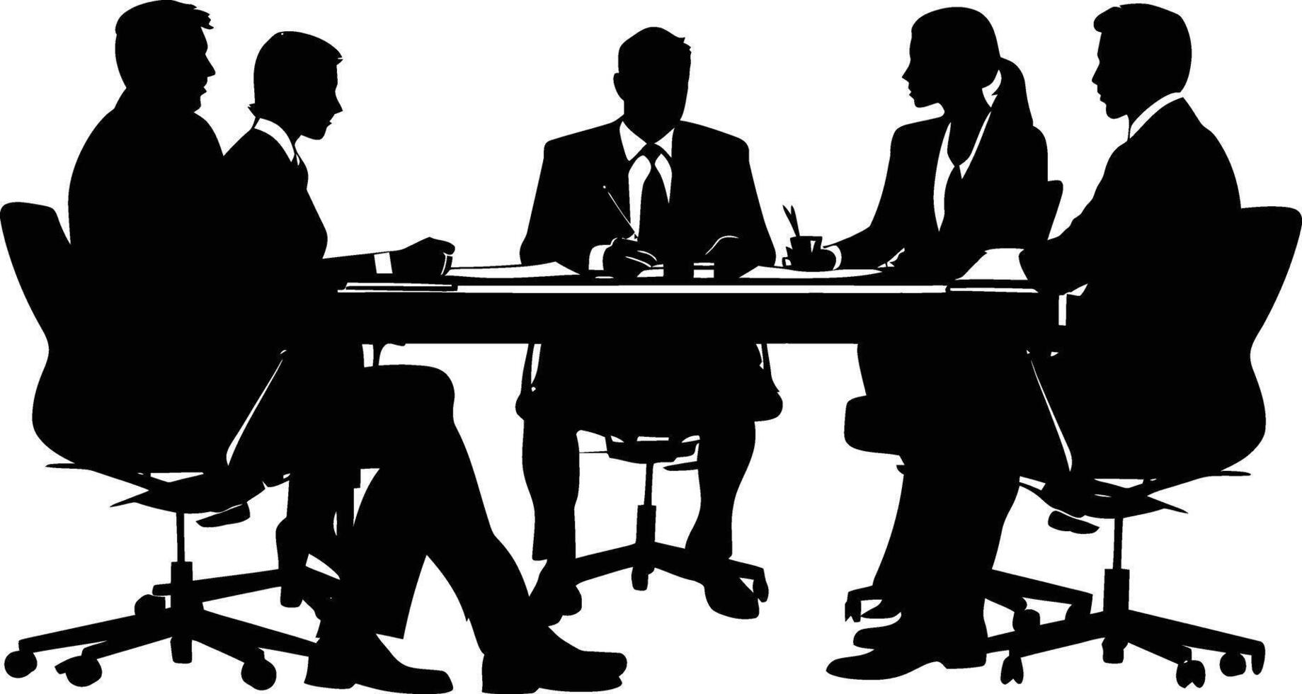 AI generated Silhouette Business Team Meeting in the Office Desk black color only vector