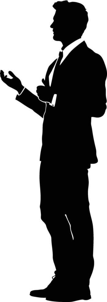 AI generated Silhouette Business Man Making Presentation black color only vector