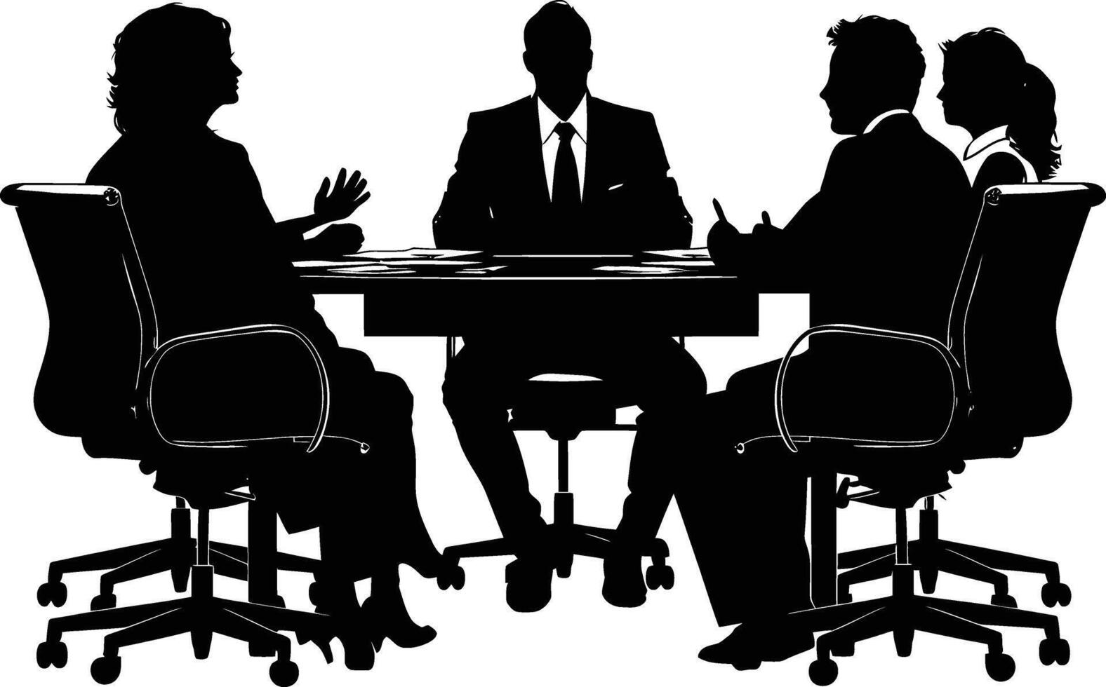 AI generated Silhouette Business Team Meeting in the Office Desk black color only vector