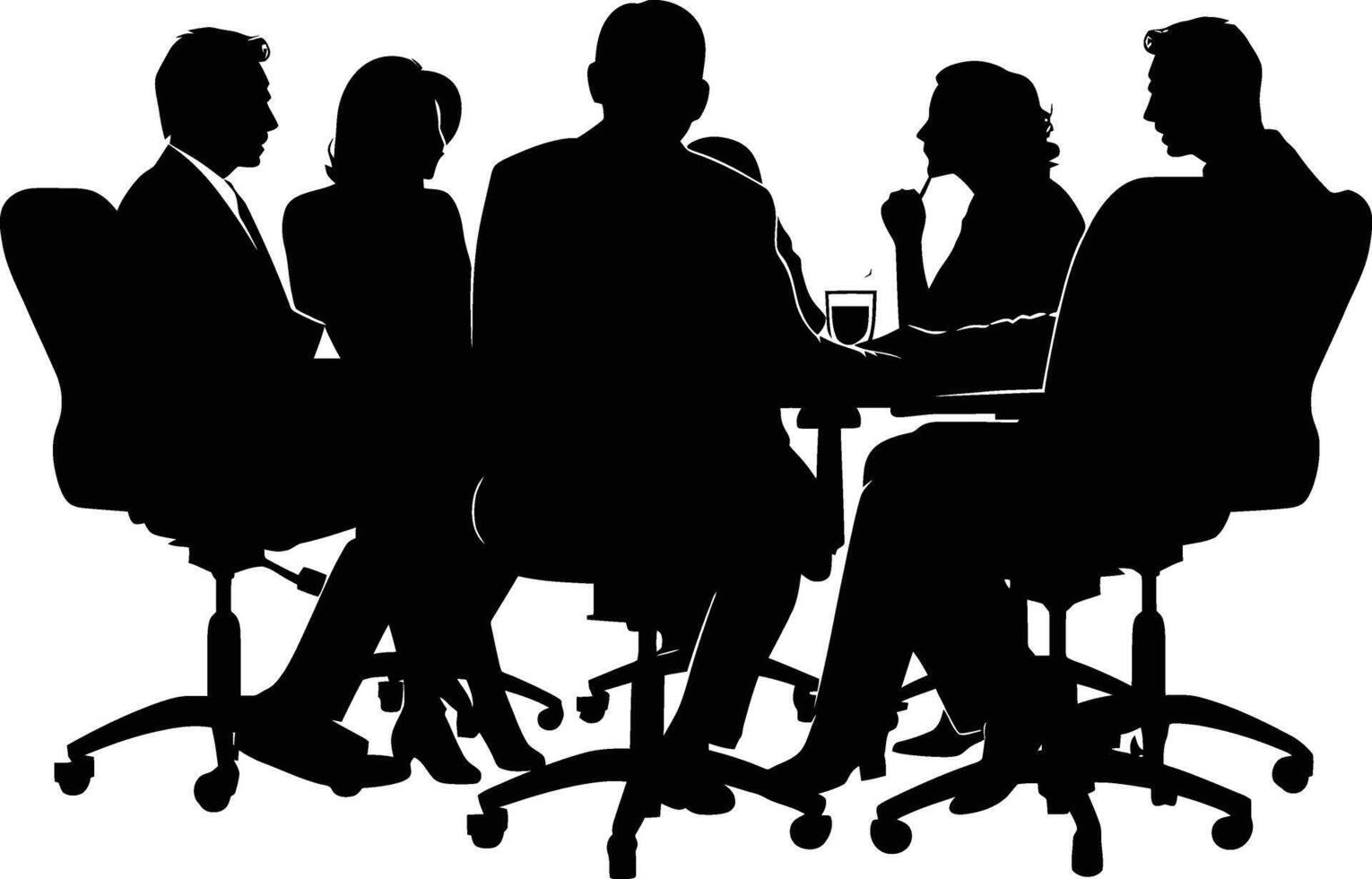 AI generated Silhouette Business Team Meeting in the Office Desk black color only vector