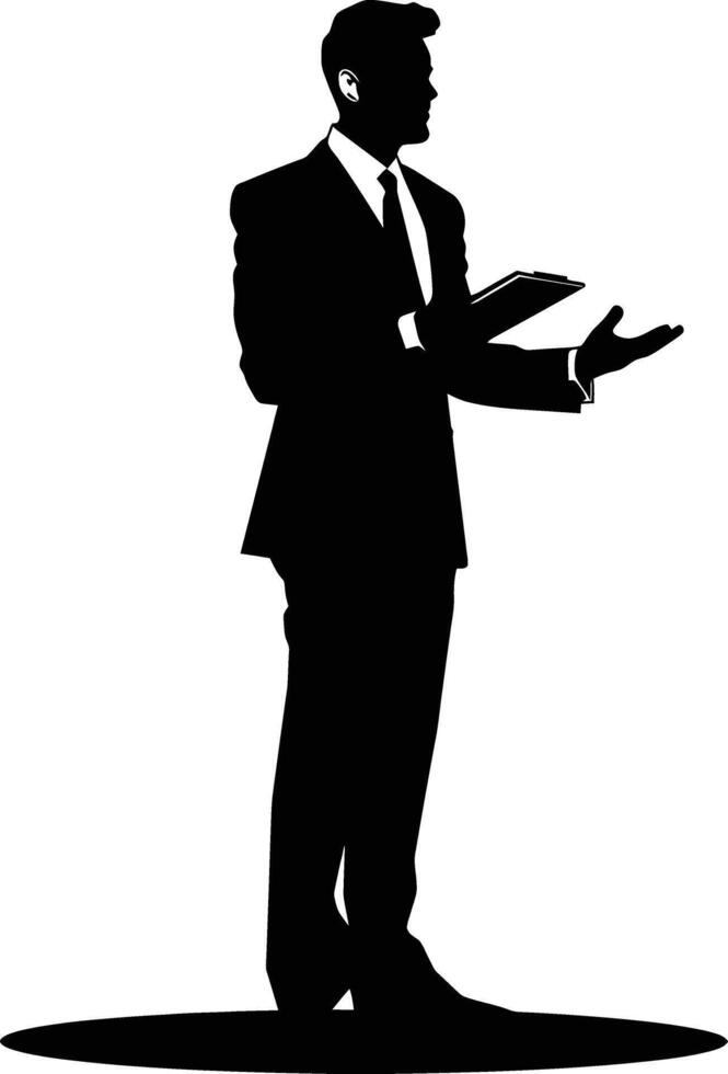 AI generated Silhouette Business Man Making Presentation black color only vector