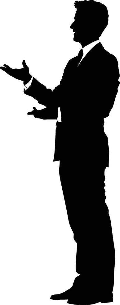 AI generated Silhouette Business Man Making Presentation black color only vector