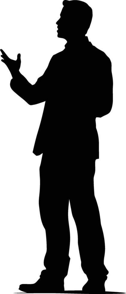 AI generated Silhouette Business Man Making Presentation black color only vector