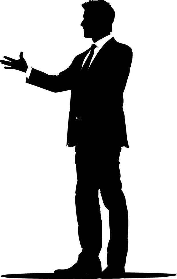 AI generated Silhouette Business Man Making Presentation black color only vector