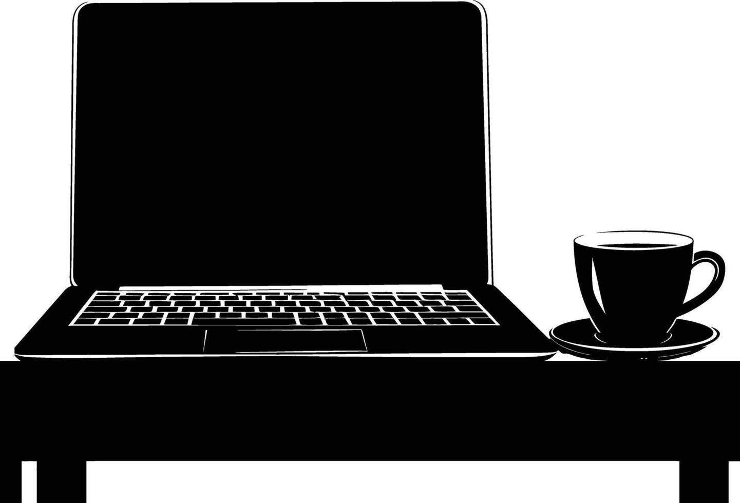 AI generated Silhouette Office Desk With Laptop and Coffee vector