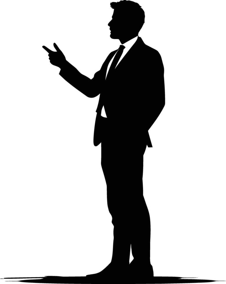 AI generated Silhouette Business Man Making Presentation black color only vector