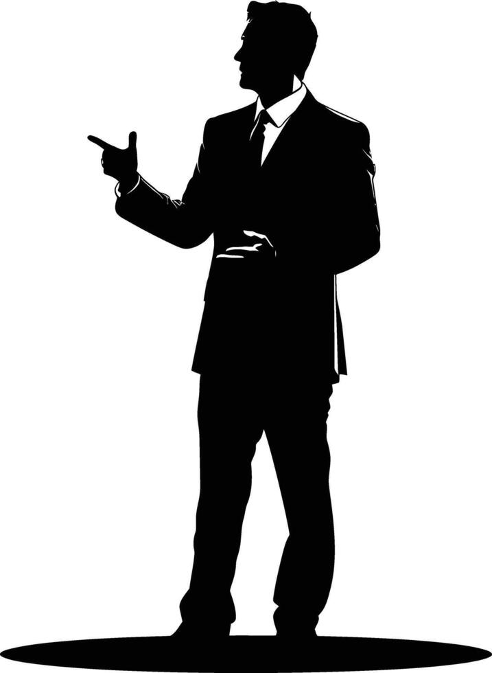 AI generated Silhouette Business Man Making Presentation black color only vector